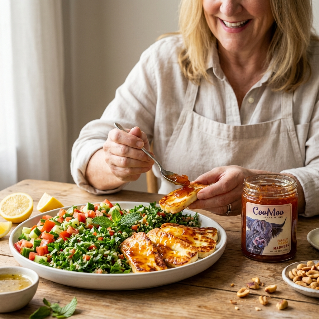 Peachy Mango Madness Summer Tabbouleh with Grilled Halloumi
