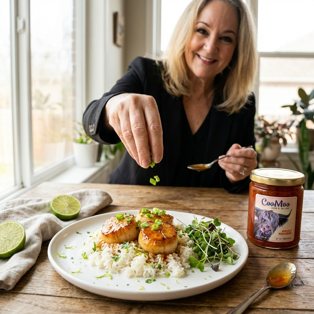 Apricot Habanero Glazed Seared Scallops
