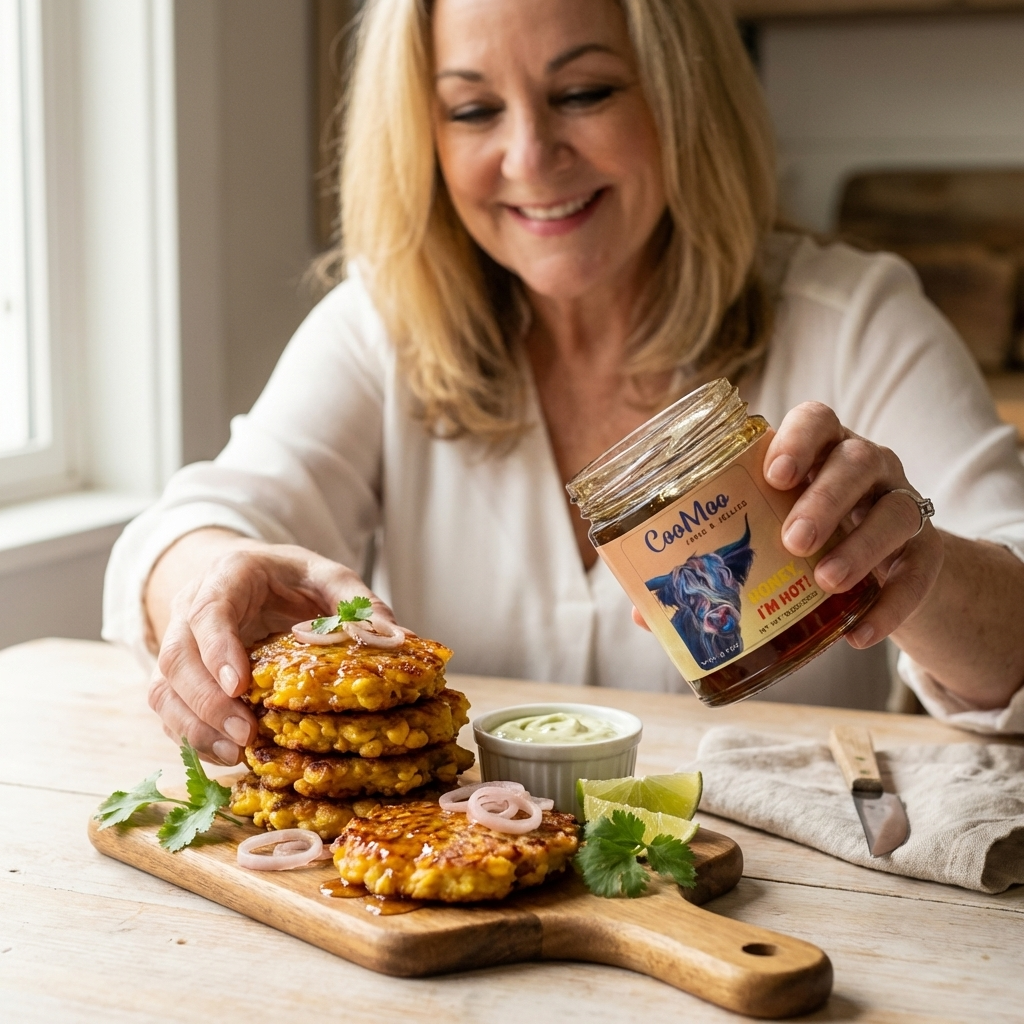Honey I'm Hot Glazed Sweet Corn Fritters
