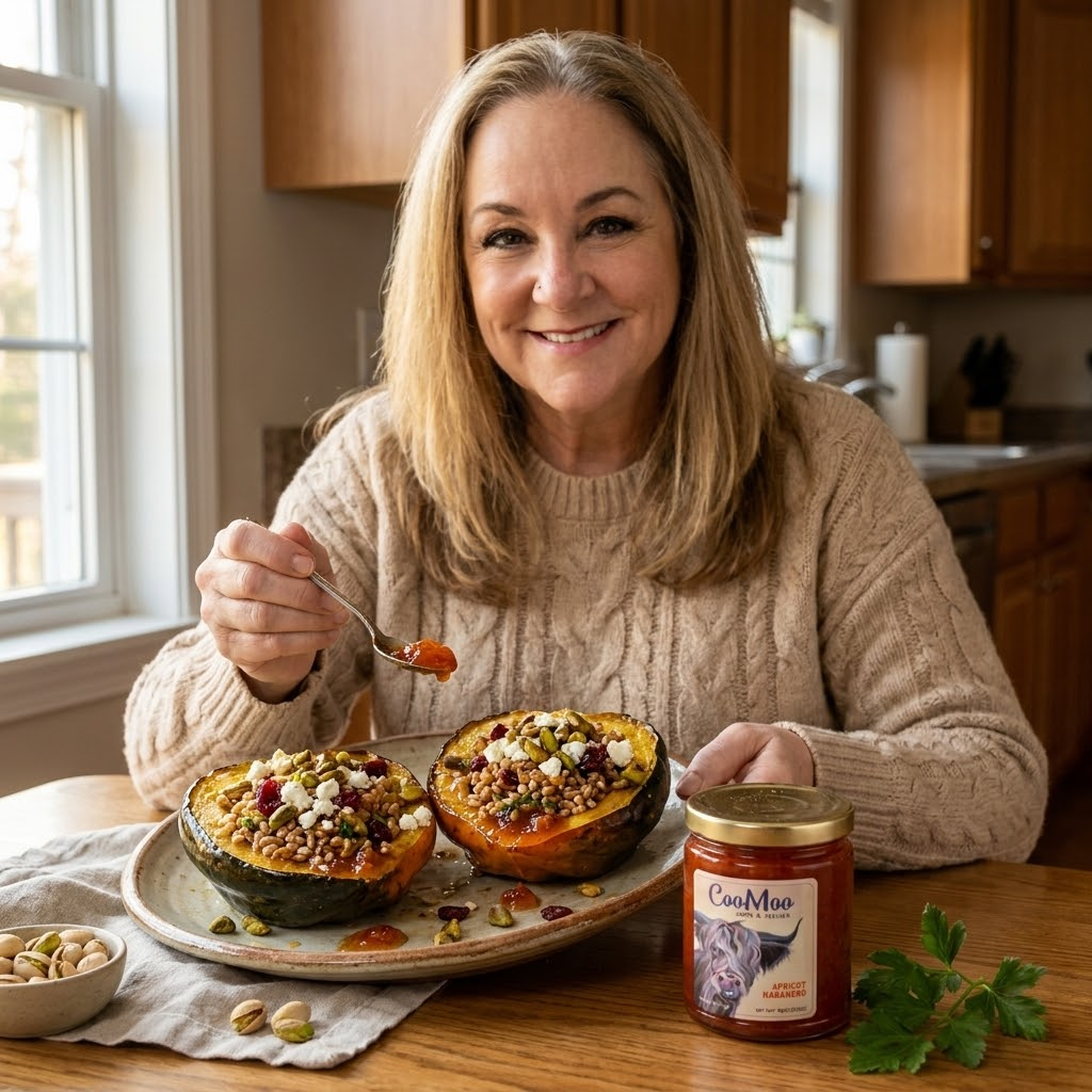 Apricot Habanero Glazed Stuffed Baked Squash