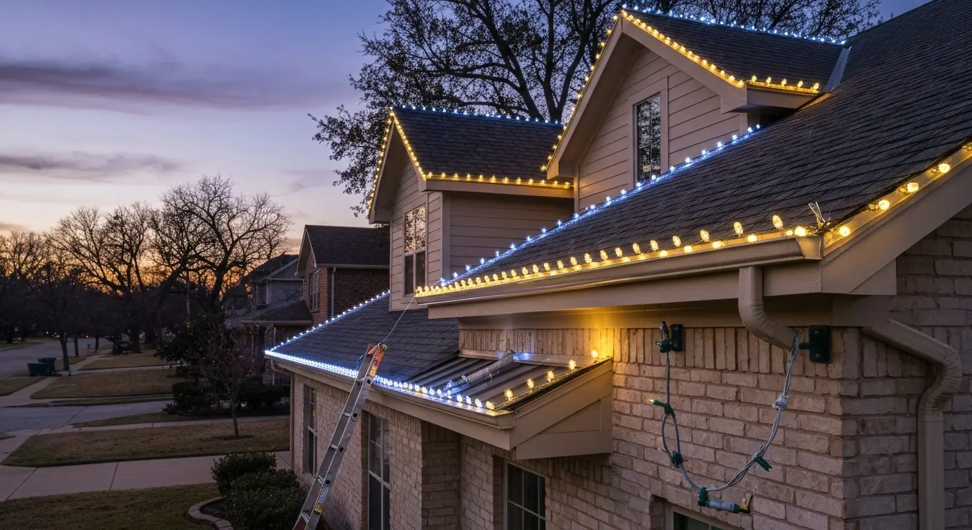 Residential Christmas light display on home