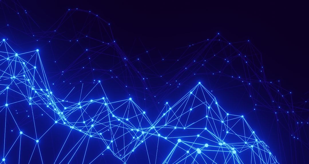 Wave of small blue dots forming a rippling surface against a black background.