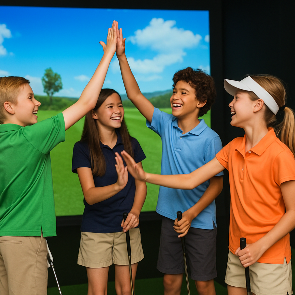 Kids high five at Caddie Kids Golf Camp Ages 6-12 Lone Tree Colorado
