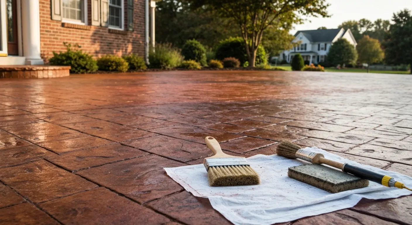 Stamped concrete restoration and staining