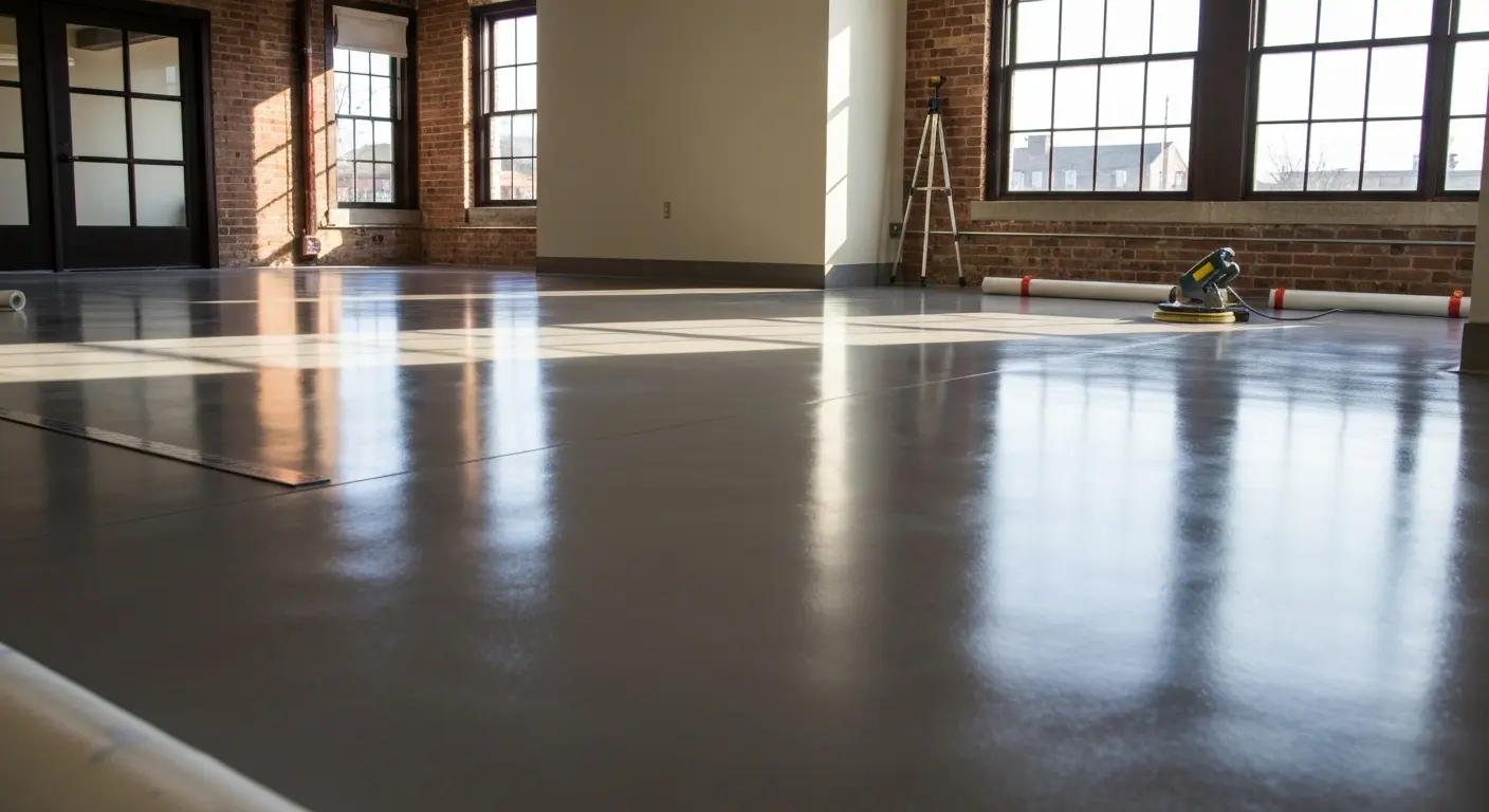 Solid color epoxy office floor