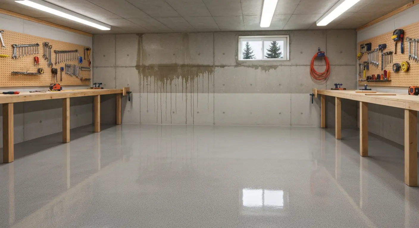 Basement workshop flooring with flake epoxy
