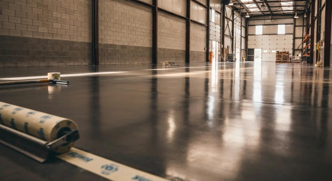 Industrial warehouse epoxy floor with flakes