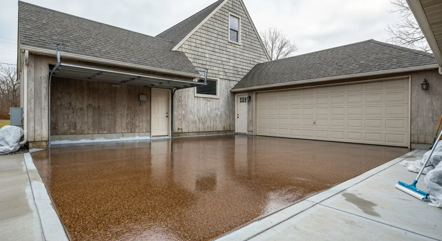 Garage flooring with epoxy flake finish