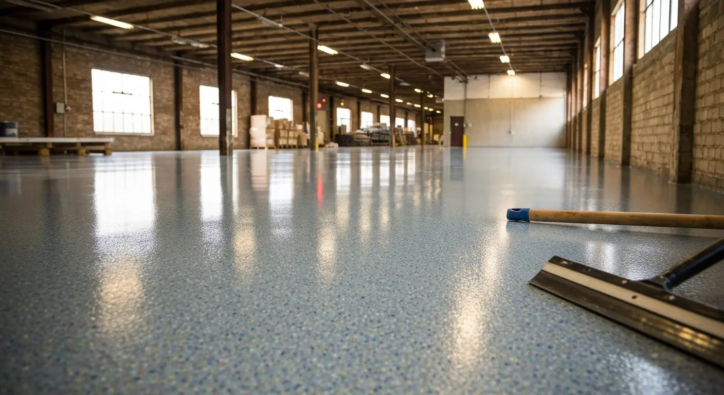 Warehouse epoxy flooring with flakes
