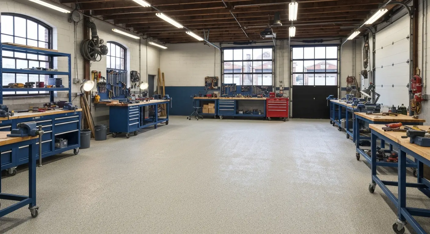 Workshop flooring with anti-slip epoxy coating