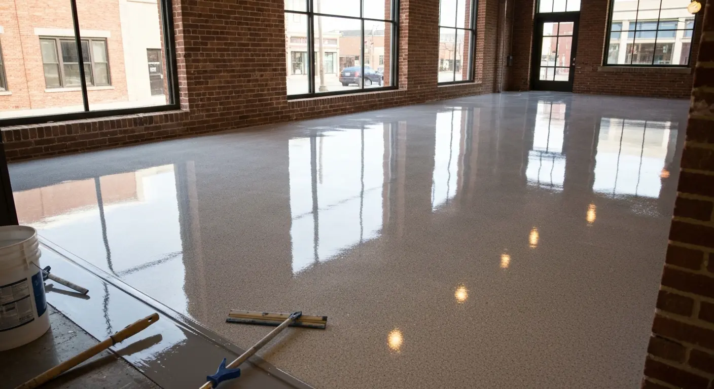 Commercial retail flooring with flake epoxy