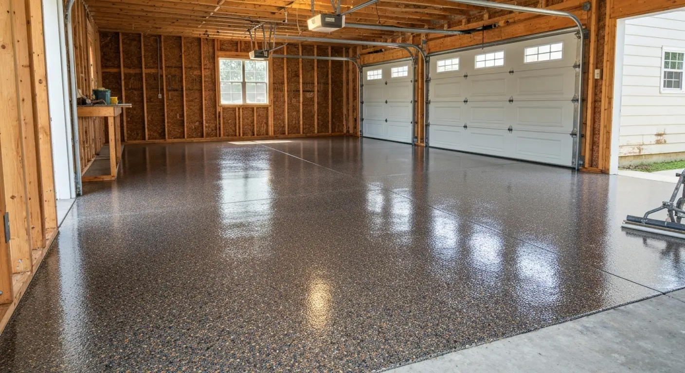 Garage epoxy flooring with colored flakes