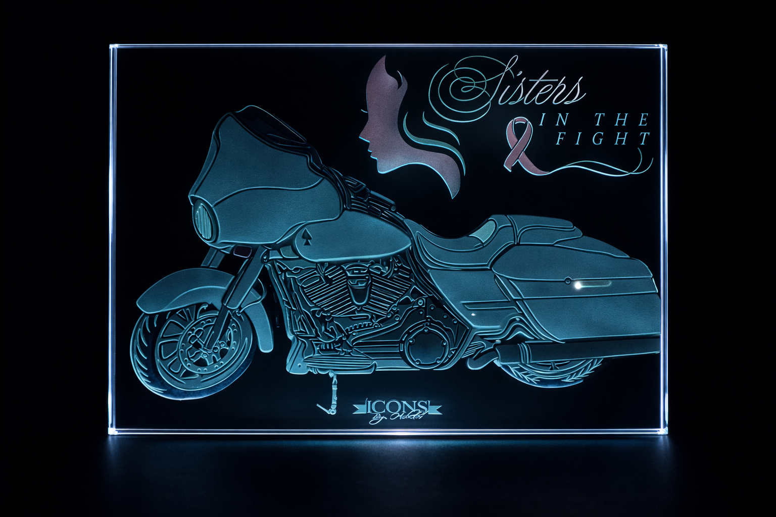 Sisters in Flight Harley Davidson glass art by Greg Holder