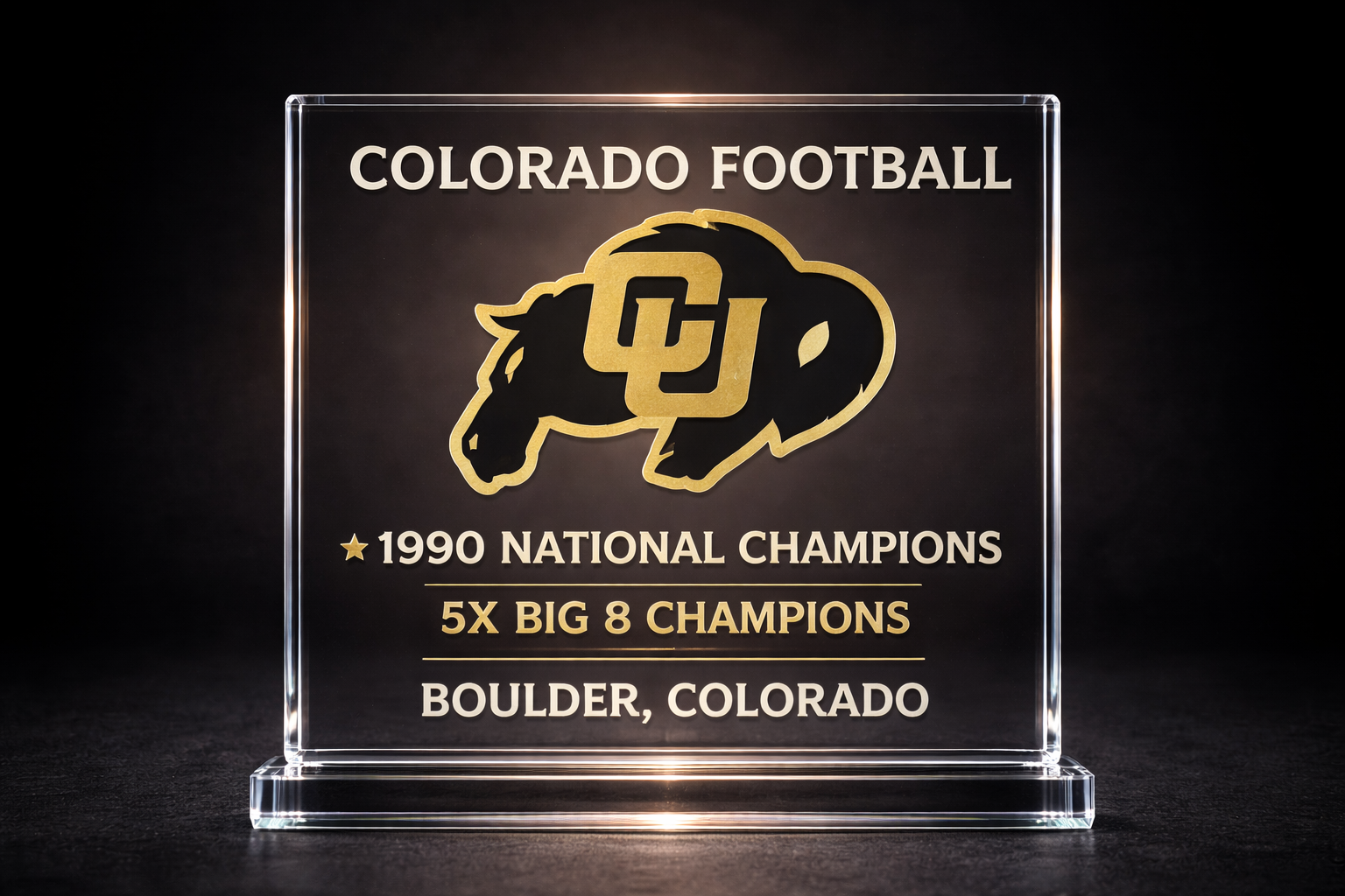 Colorado football 1990 national champs glass art by Greg Holder