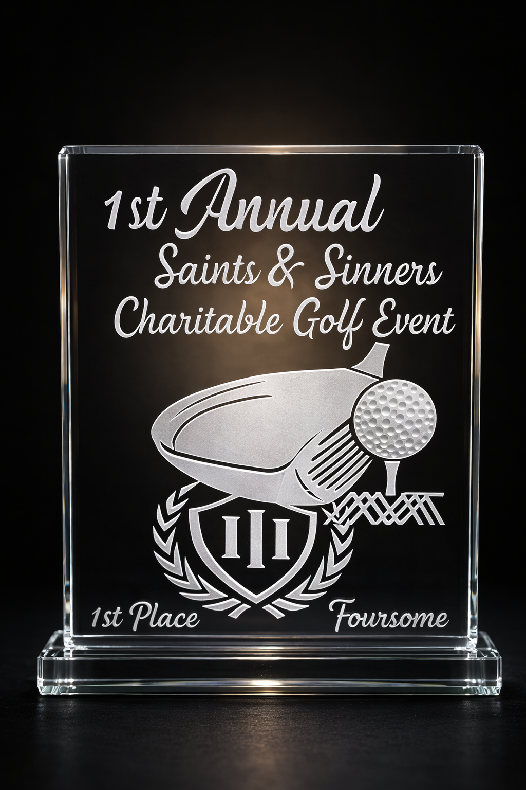 Golf tourney glass art by Greg Holder