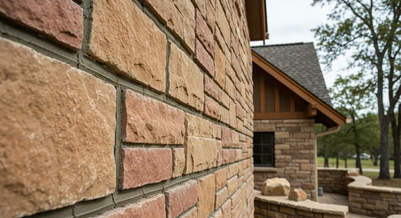 Stone masonry work on exterior wall