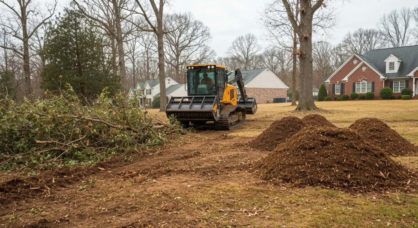 Excavation equipment clearing land