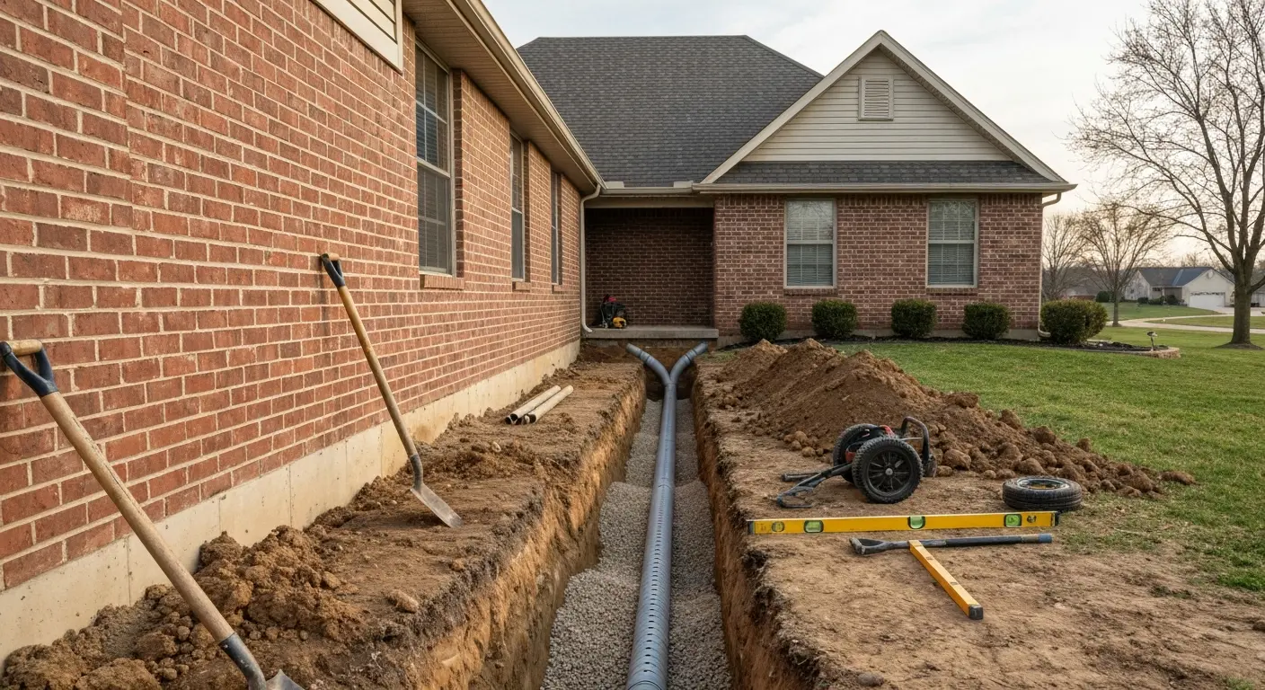 Exterior French drain installation