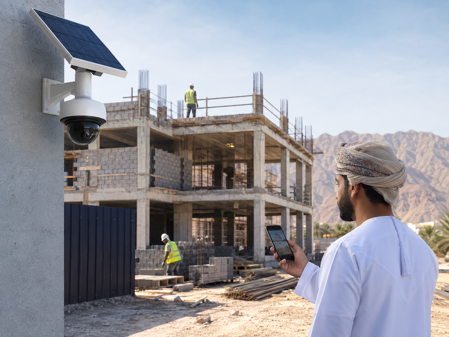 متابعة موقع البناء باستخدام كاميرا تعمل بالطاقة الشمسية