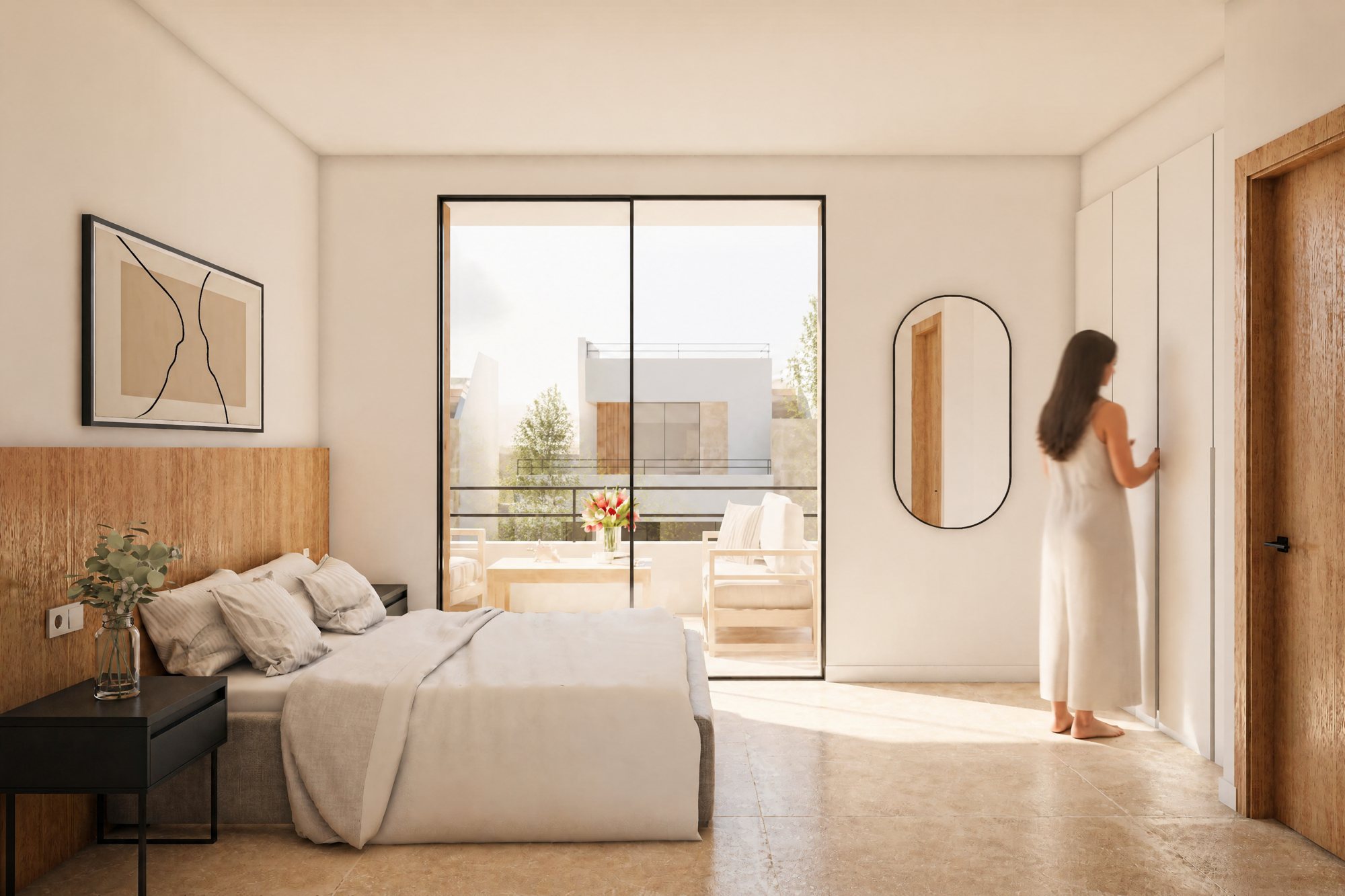 A bright bedroom in an Alhama villa