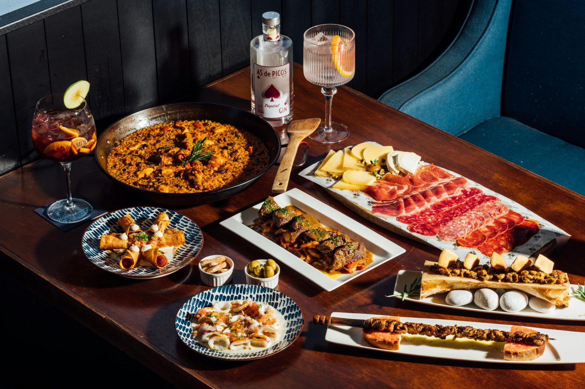 Paella, tapas and wine shared at a long lunch