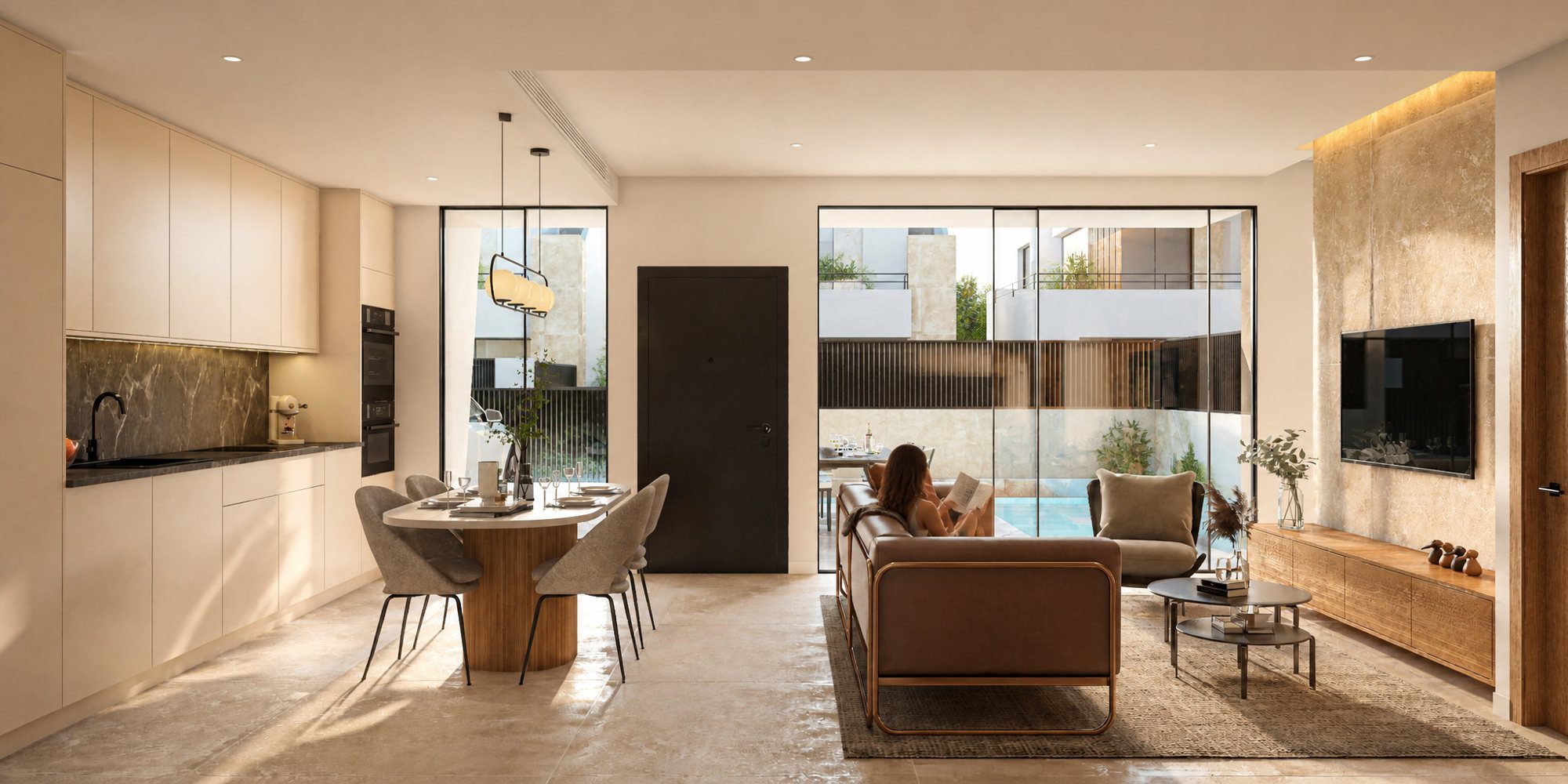 Open-plan living room in an Alhama villa
