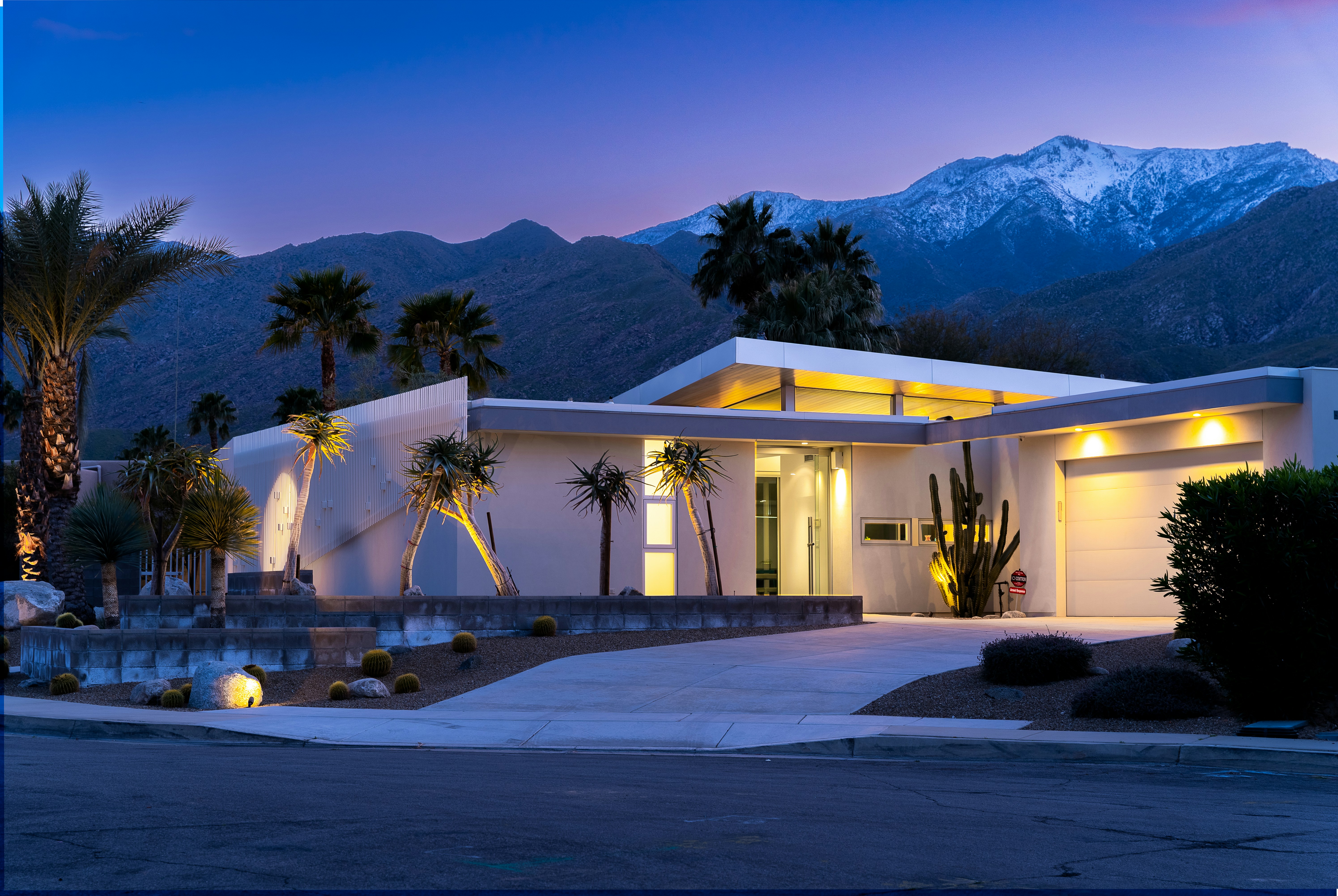 Modern manufactured home at dusk