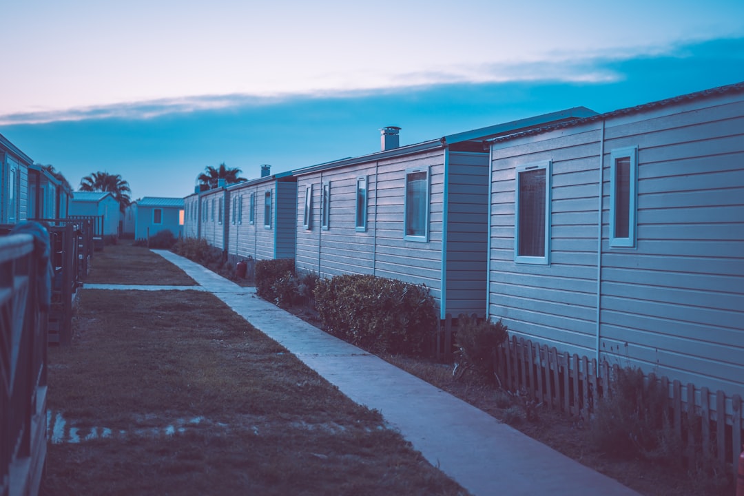 Modern manufactured home at dusk