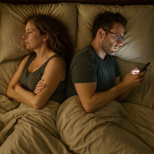 Disconnected Married Couple In Bed