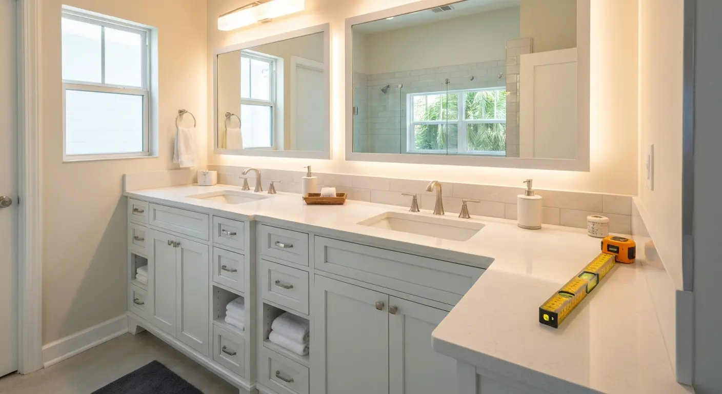 Double-vanity bathroom installation