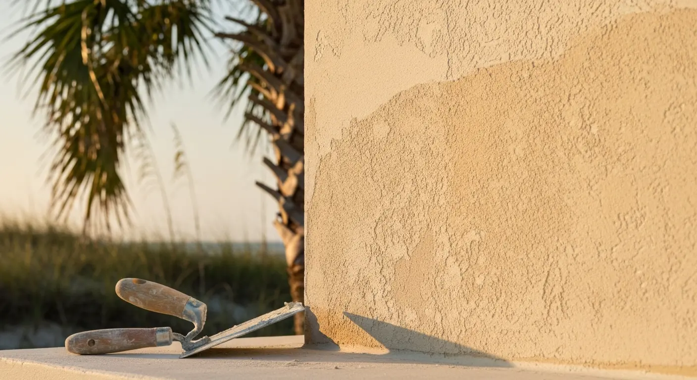 Stucco repair on coastal Atlantic Beach home
