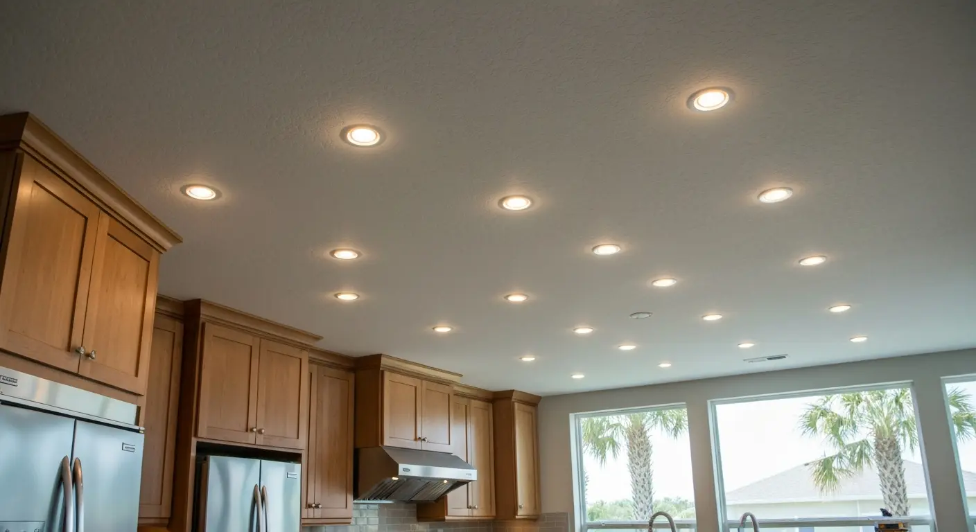 Recessed ceiling lights in modern kitchen