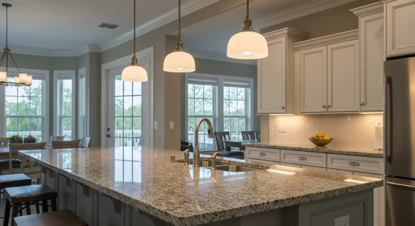 Pendant lights over kitchen island