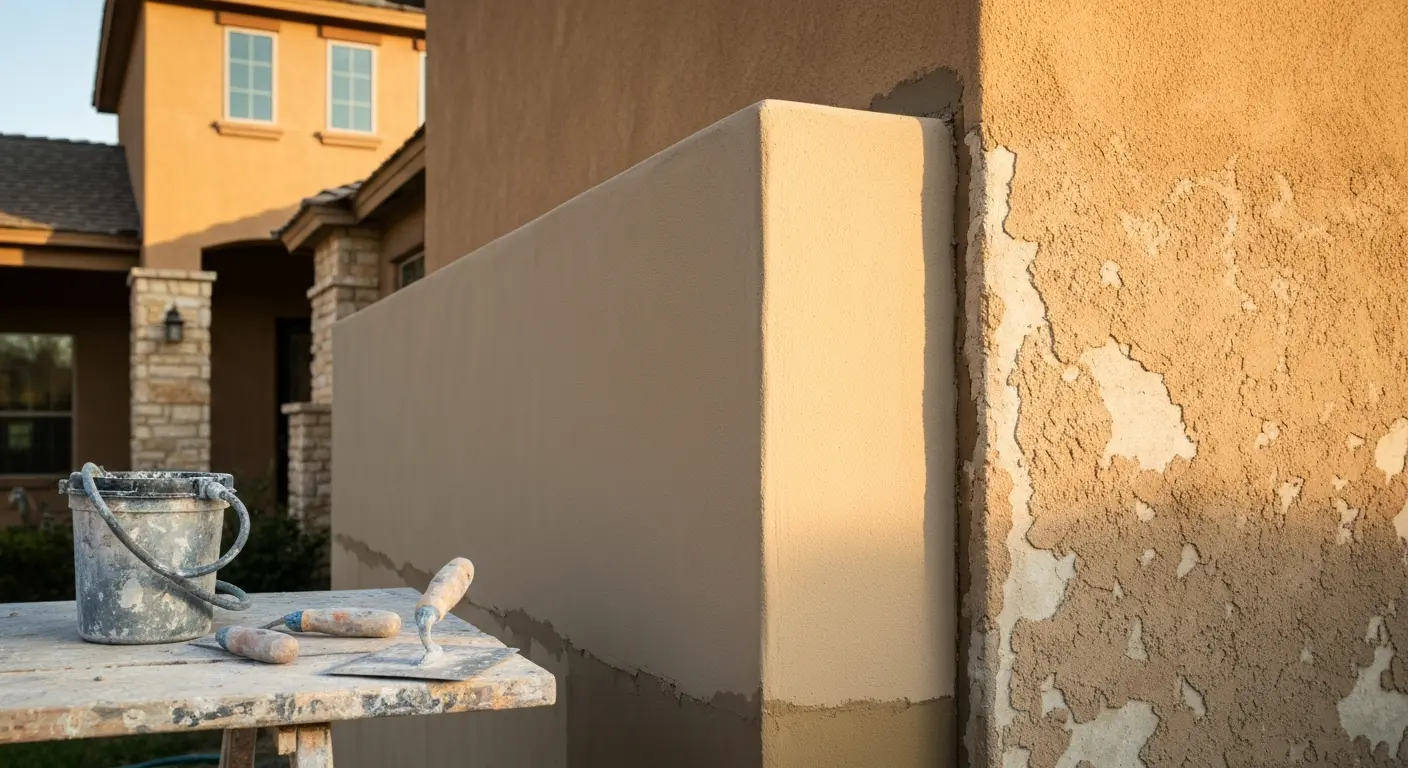 Stucco repair on home exterior
