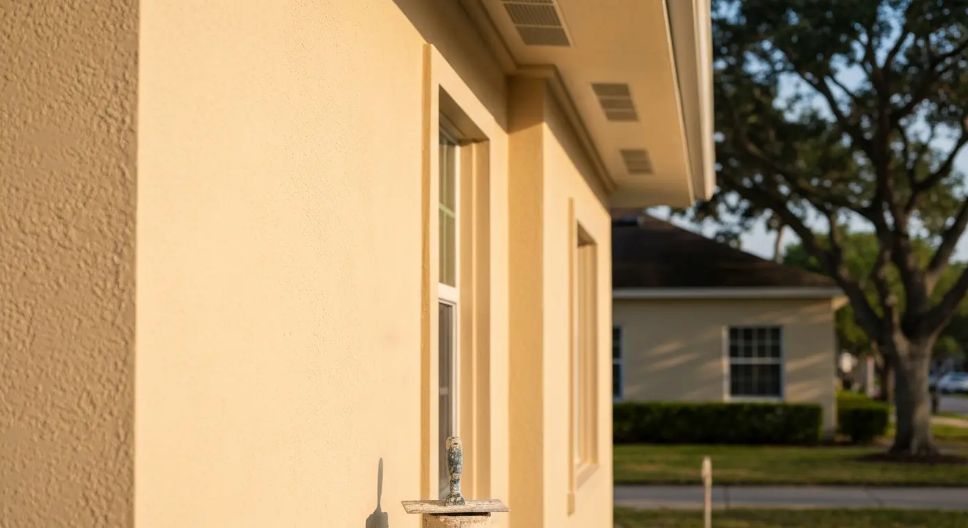 Stucco installation on exterior wall