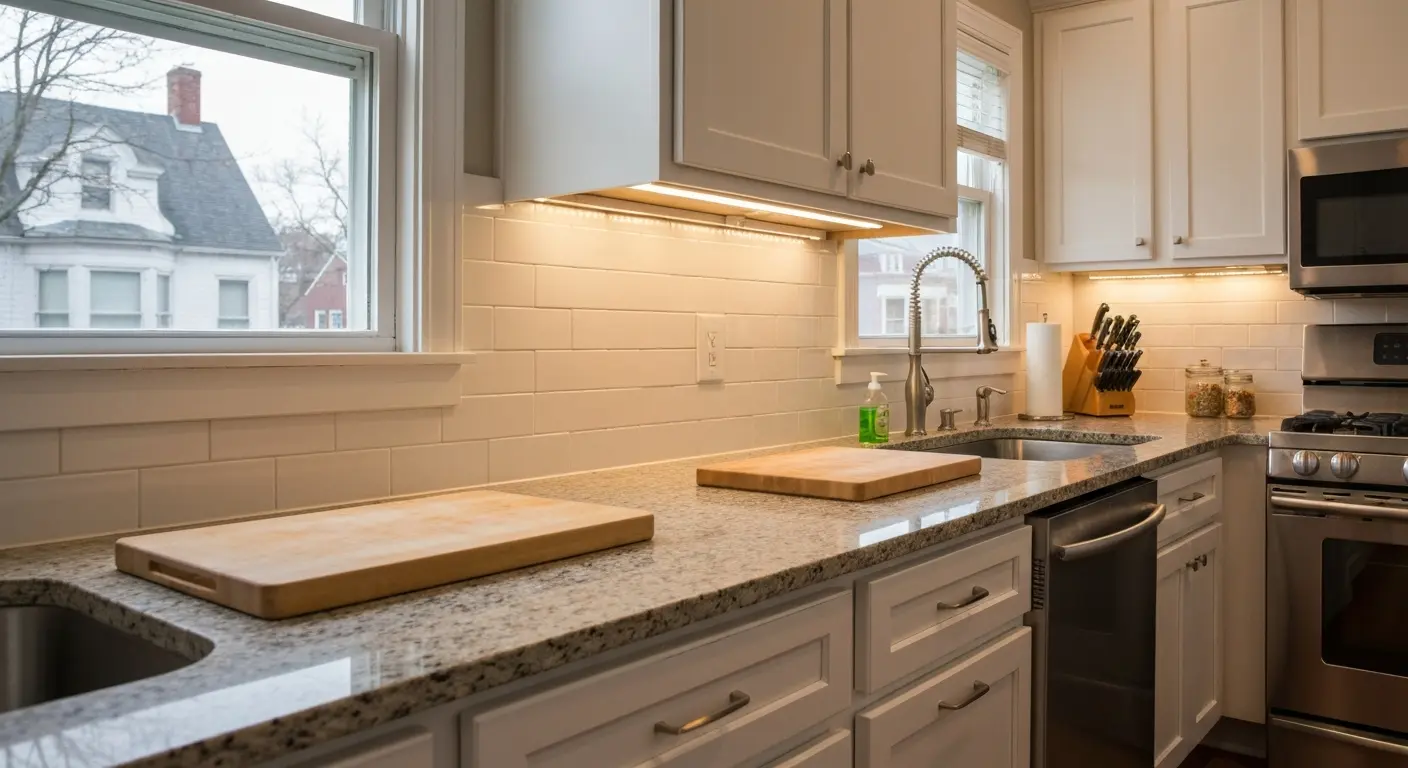 Under-cabinet LED strip lighting