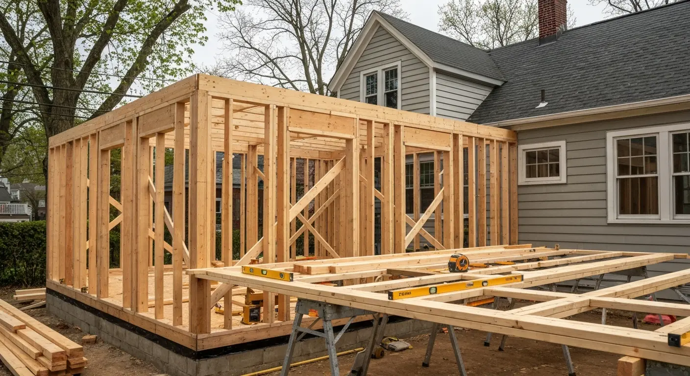 Room addition exterior framing