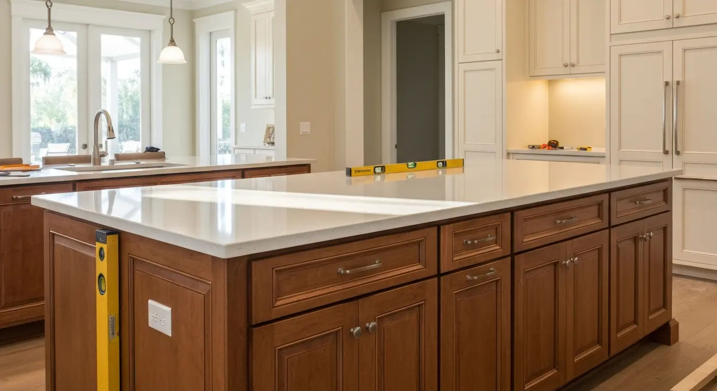 Kitchen island installation and custom cabinets