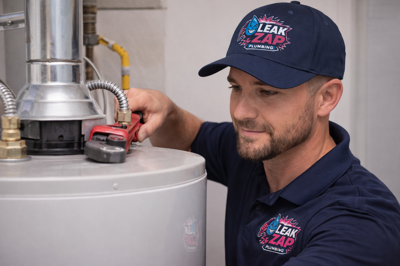 Leak Zap Plumbing technician working on a water heater
