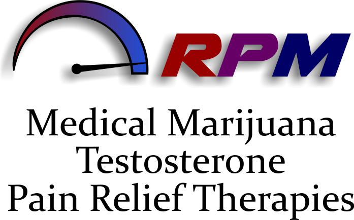 Logo of Ready Pain Management featuring the letters 'R' in red, 'P' in purple, and 'M' in blue, alongside a graphic resembling a speedometer, symbolizing speed and efficiency in pain management solutions.