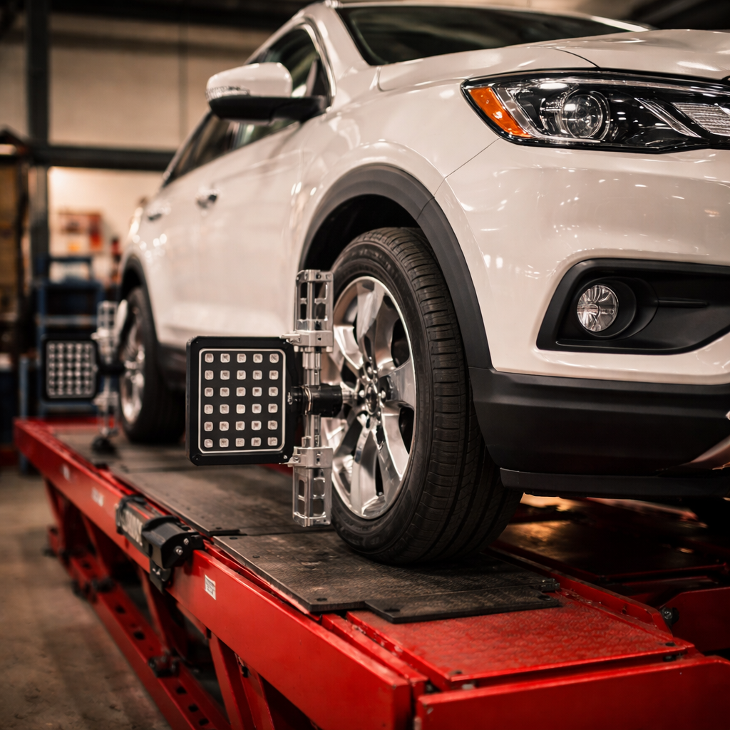 Vehicle on Hunter Engineering alignment rack at Sager & Sons Auto in Boise, ID