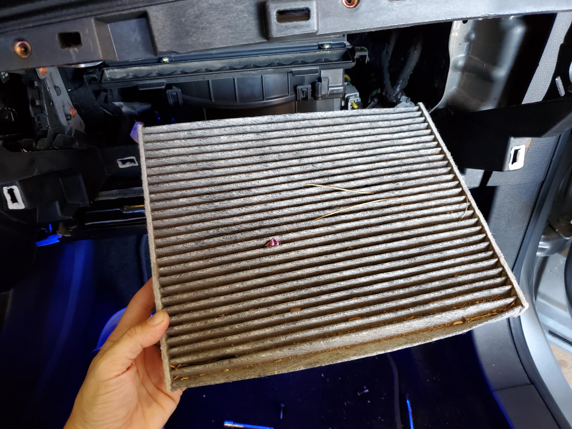 Dirty cabin air filter replacement at Sager & Sons Auto Boise