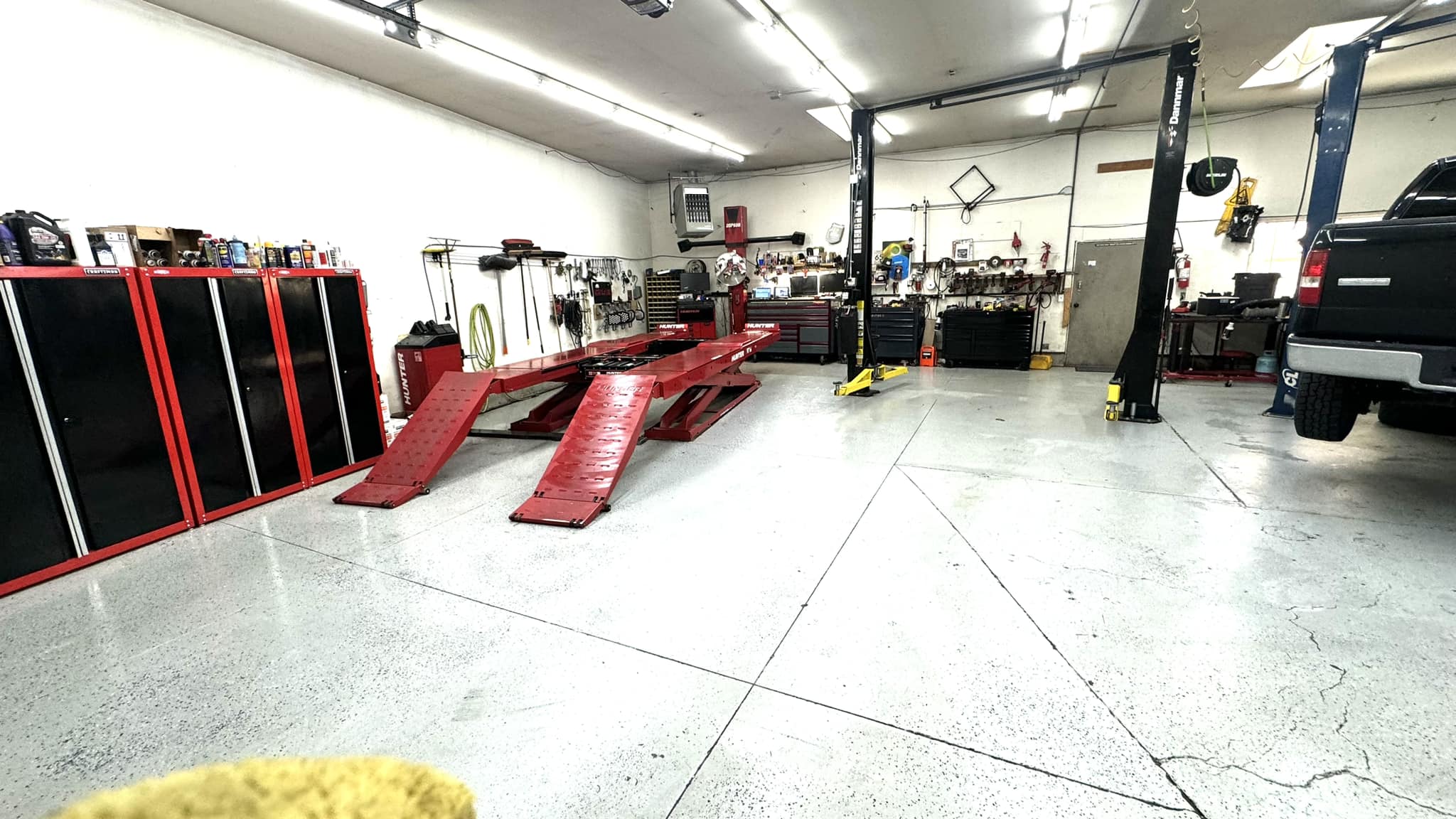 Sager & Sons Auto shop interior. Hunter Engineering alignment lift, Boise, ID