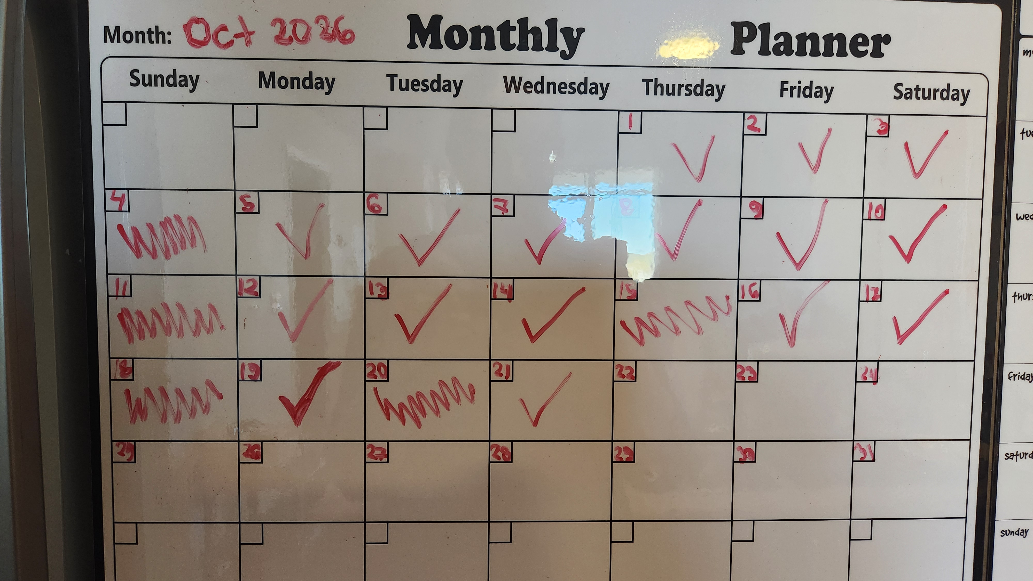 my October exercise tracker