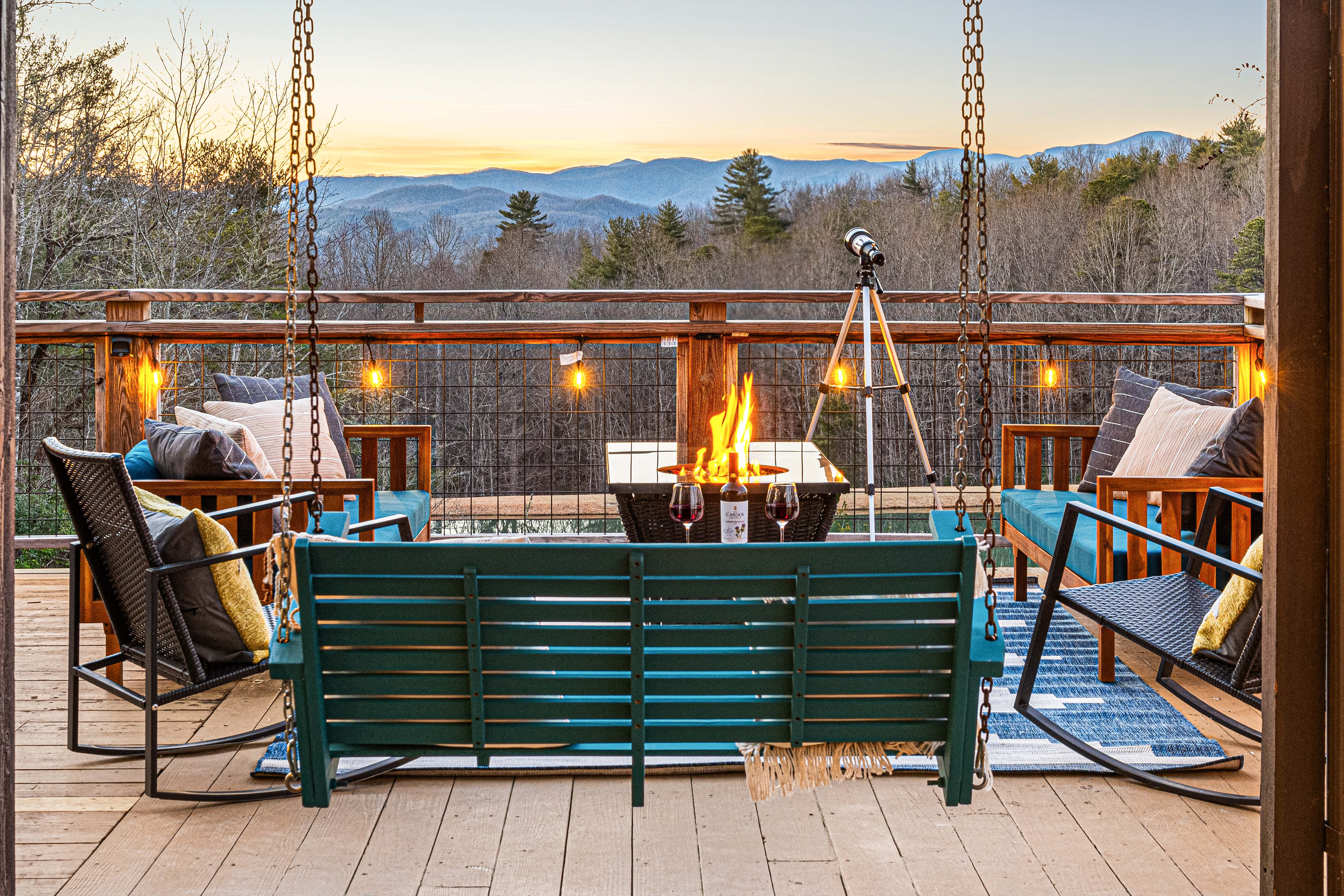 Deck firepit with mountain views