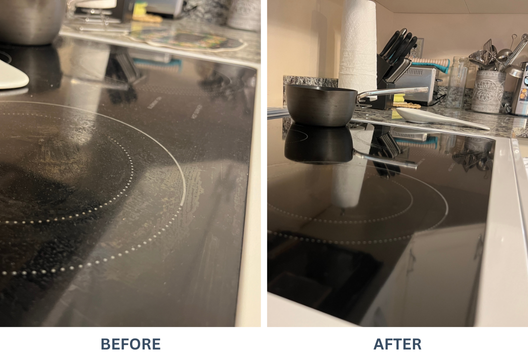 before and after cleaning stovetop