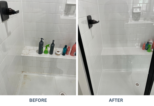 before and after cleaning shower