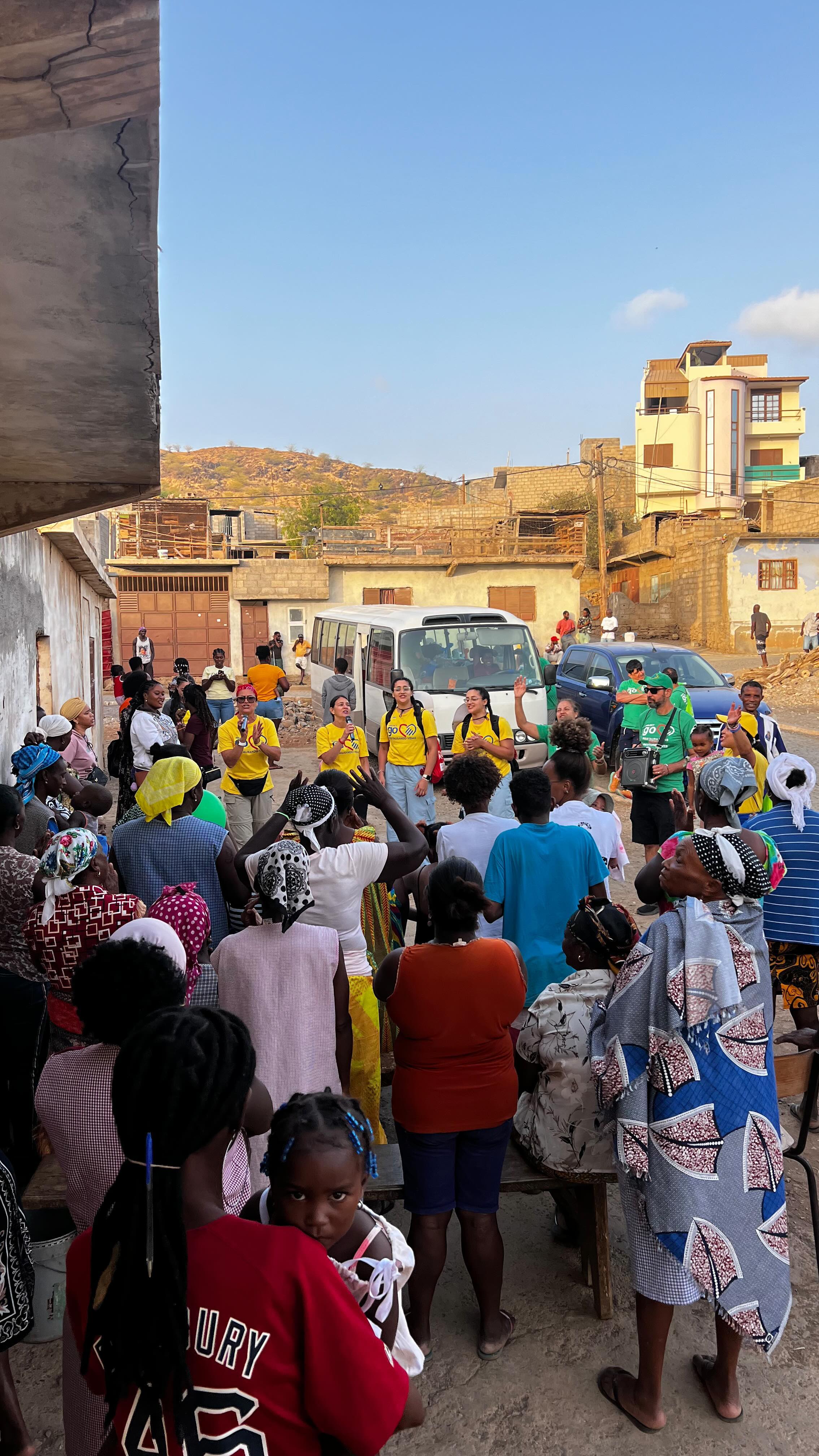 A community gathered with the Project Go team in Santiago