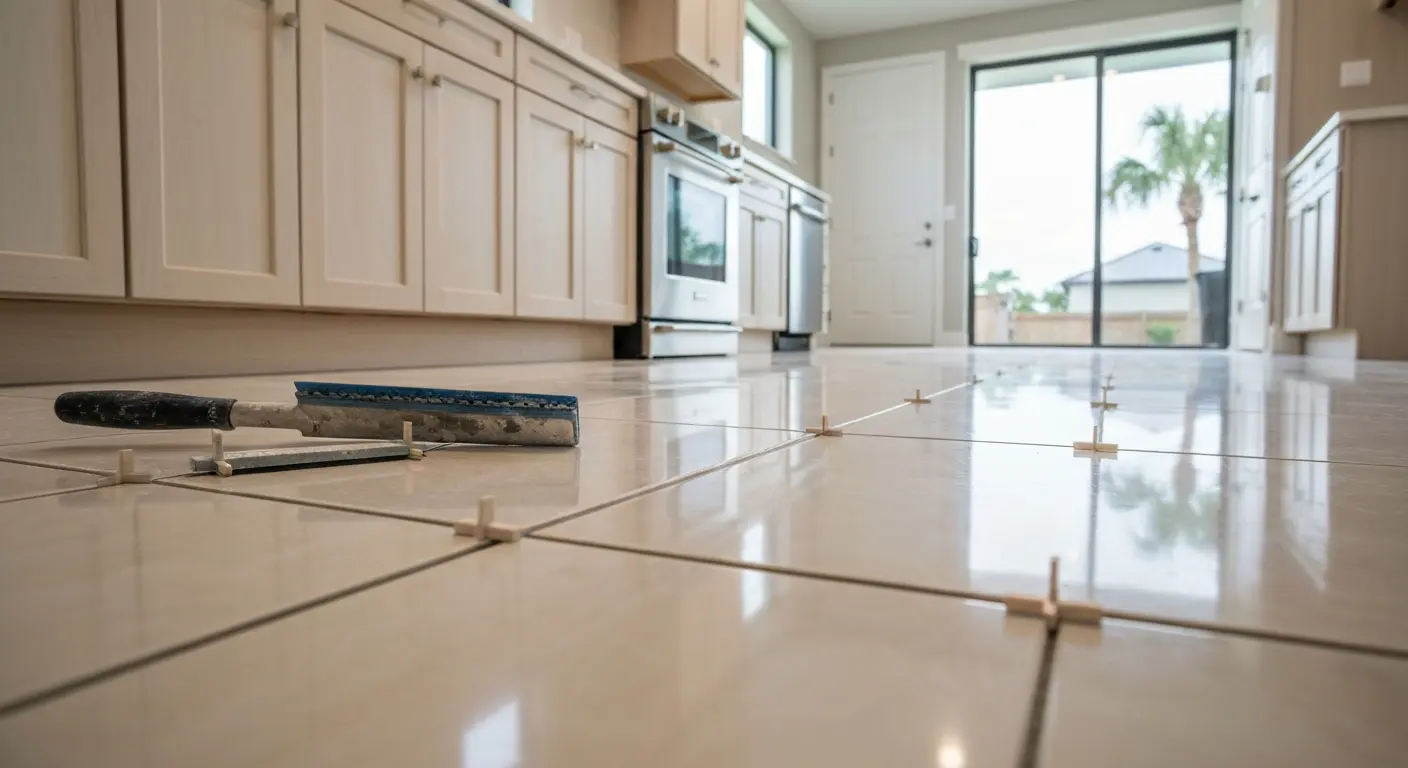 Tile flooring in kitchen