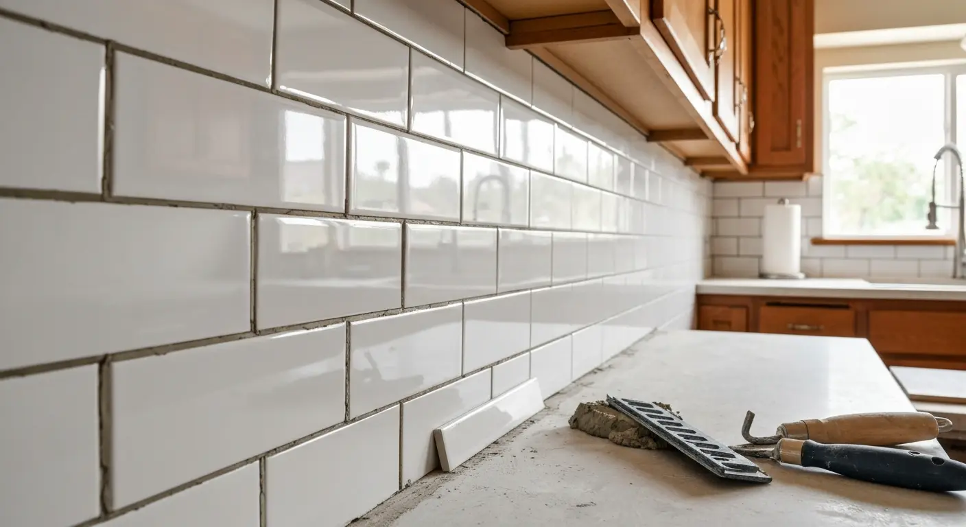 Subway tile backsplash installation